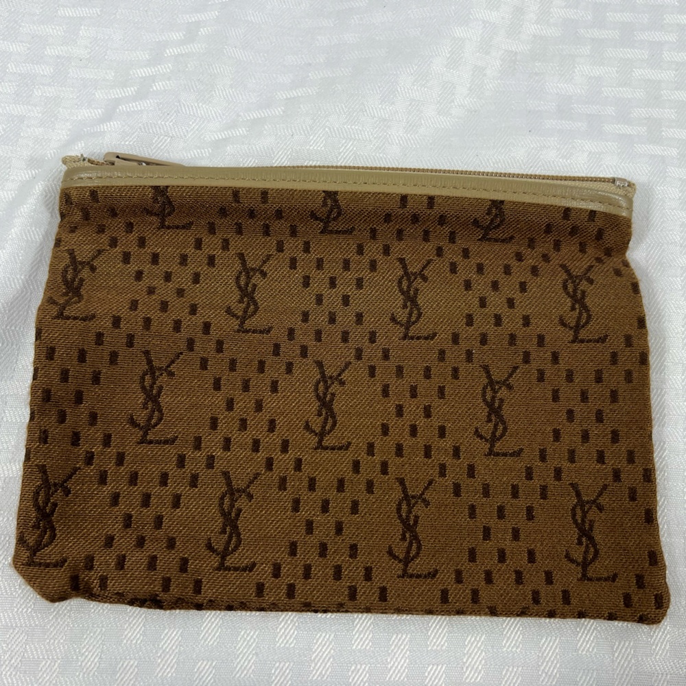 7036: Vintage Yves Saint Laurent Monogram Canvas Pouch – 1970s–80s Era